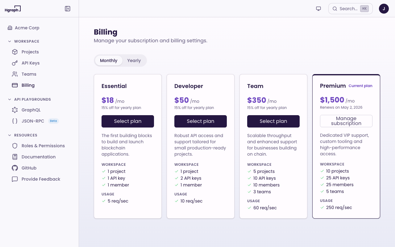 Billing page