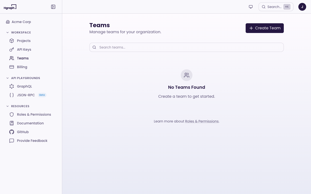 Teams page