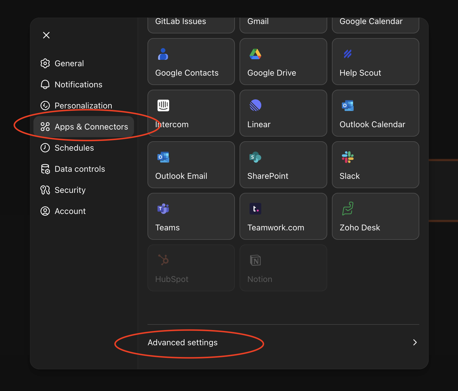 ChatGPT Settings showing Developer Mode toggle in Advanced Settings